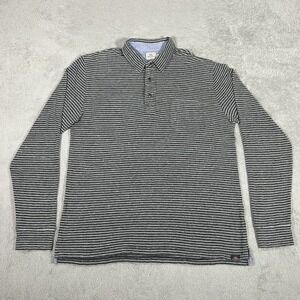 Faherty Polo Shirt Mens Medium Striped Gray White Long Sleeve Stretch